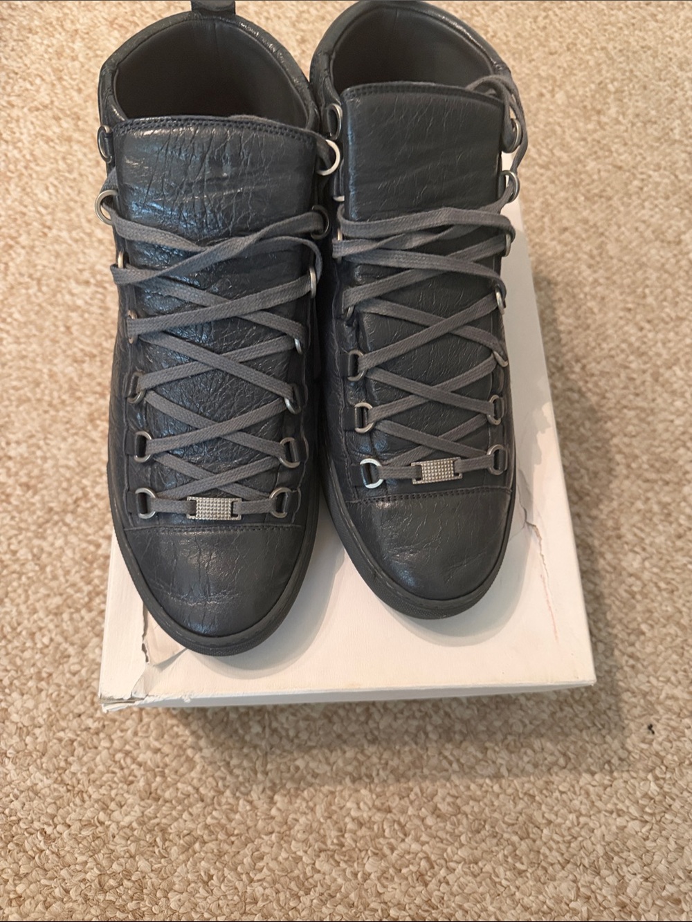 Balenciaga Arena Men's Charcoal Gray Leather Sneakers